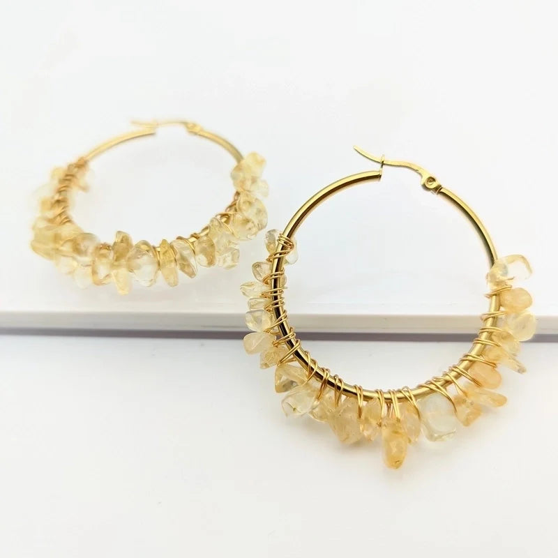 Natural Stone Hoop Earrings