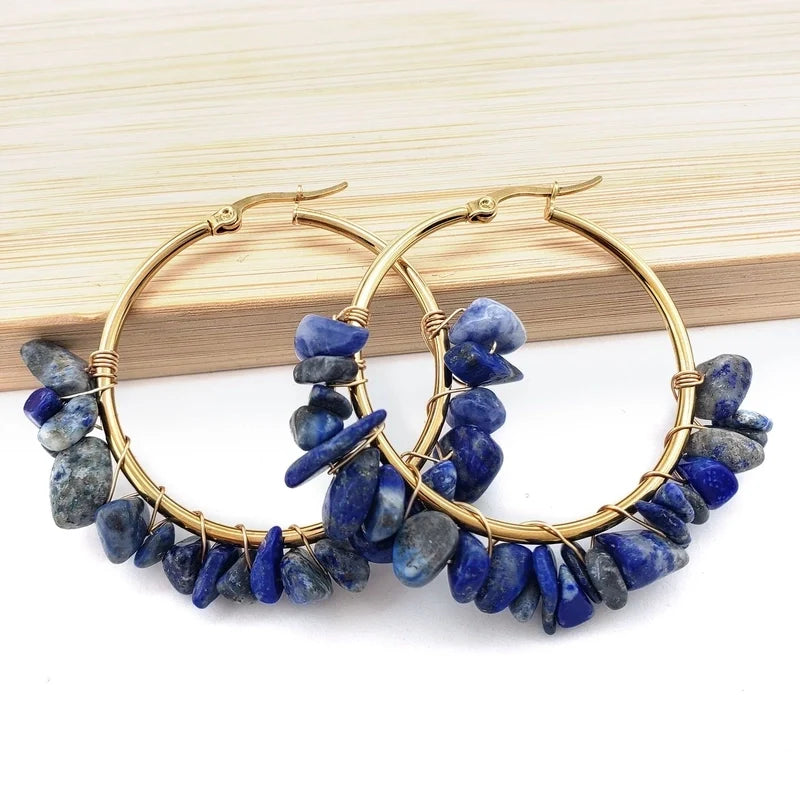 Natural Stone Hoop Earrings