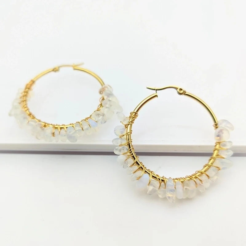 Natural Stone Hoop Earrings