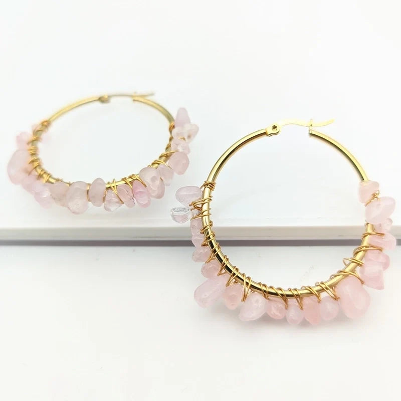 Natural Stone Hoop Earrings