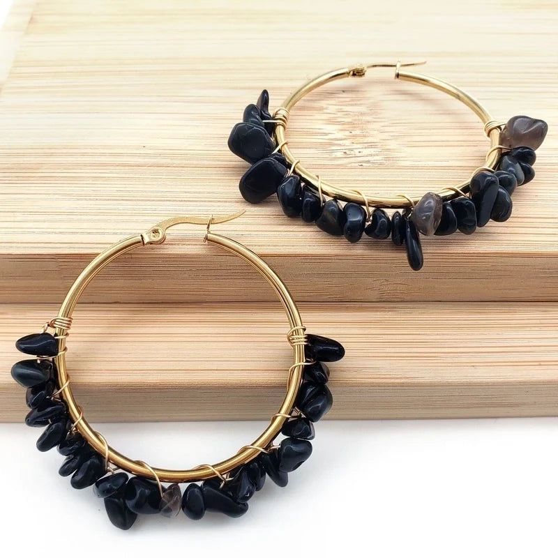 Natural Stone Hoop Earrings