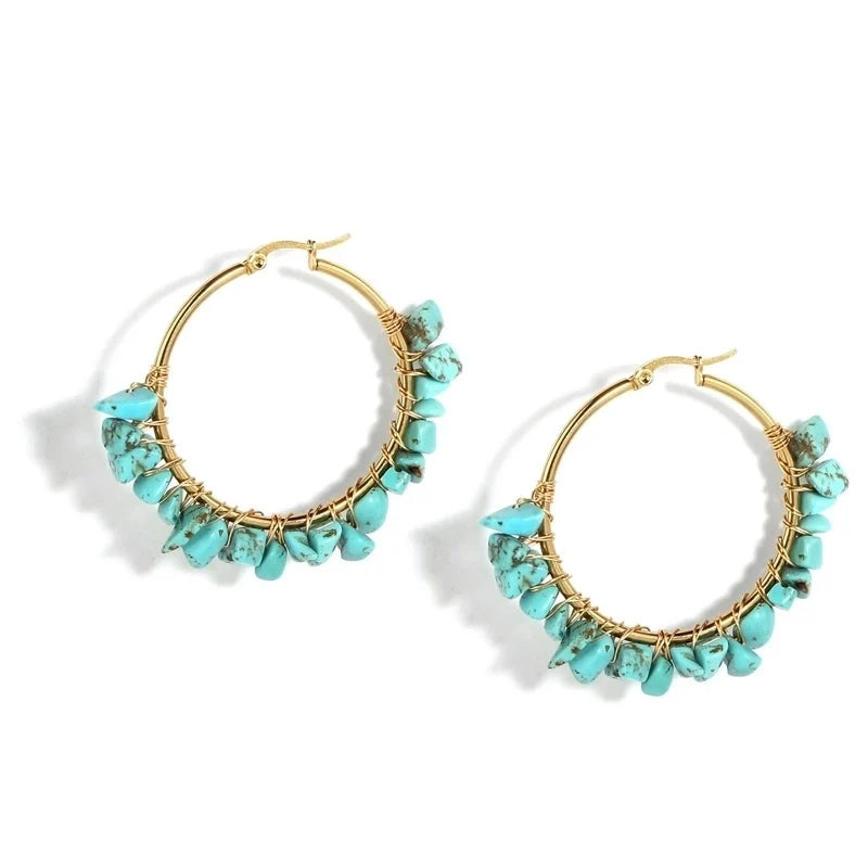 Natural Stone Hoop Earrings