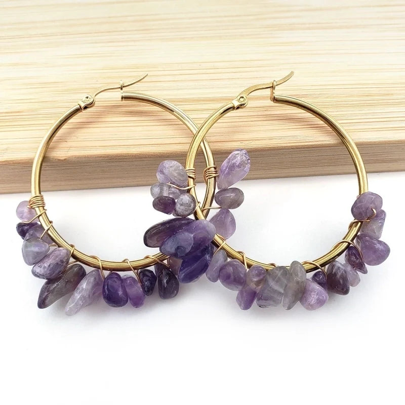 Natural Stone Hoop Earrings