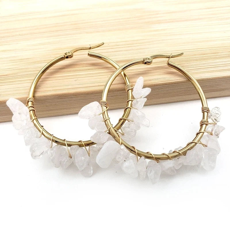 Natural Stone Hoop Earrings