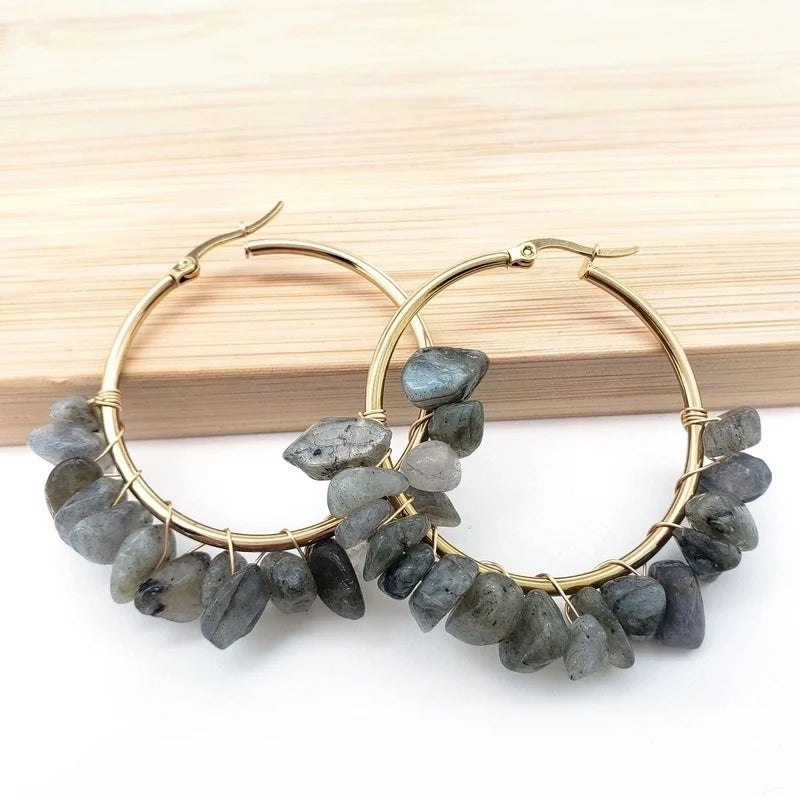 Natural Stone Hoop Earrings