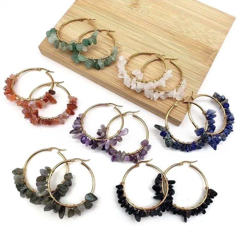 Natural Stone Hoop Earrings