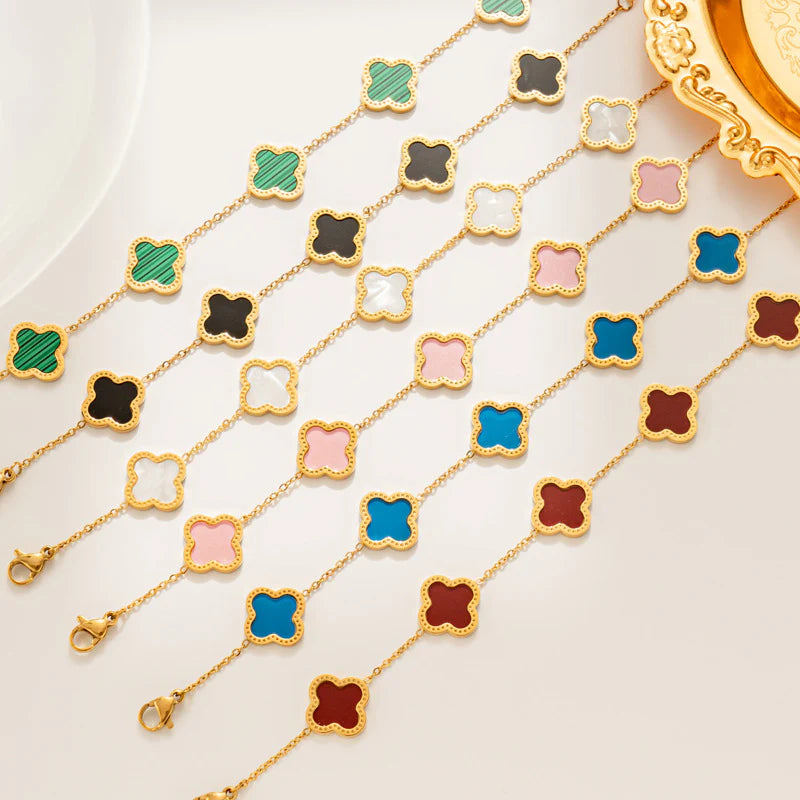 Enamel Five Clover Bracelet - Silver