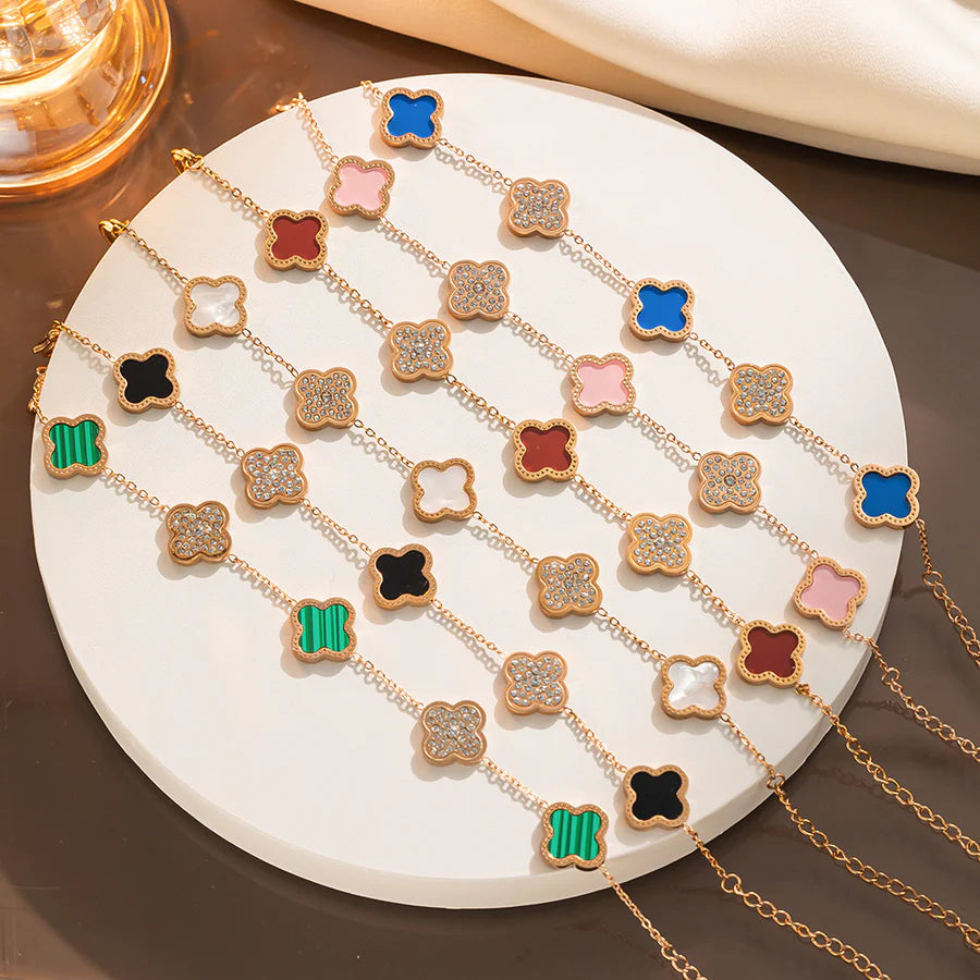 Enamel Five Clover Stone Bracelet