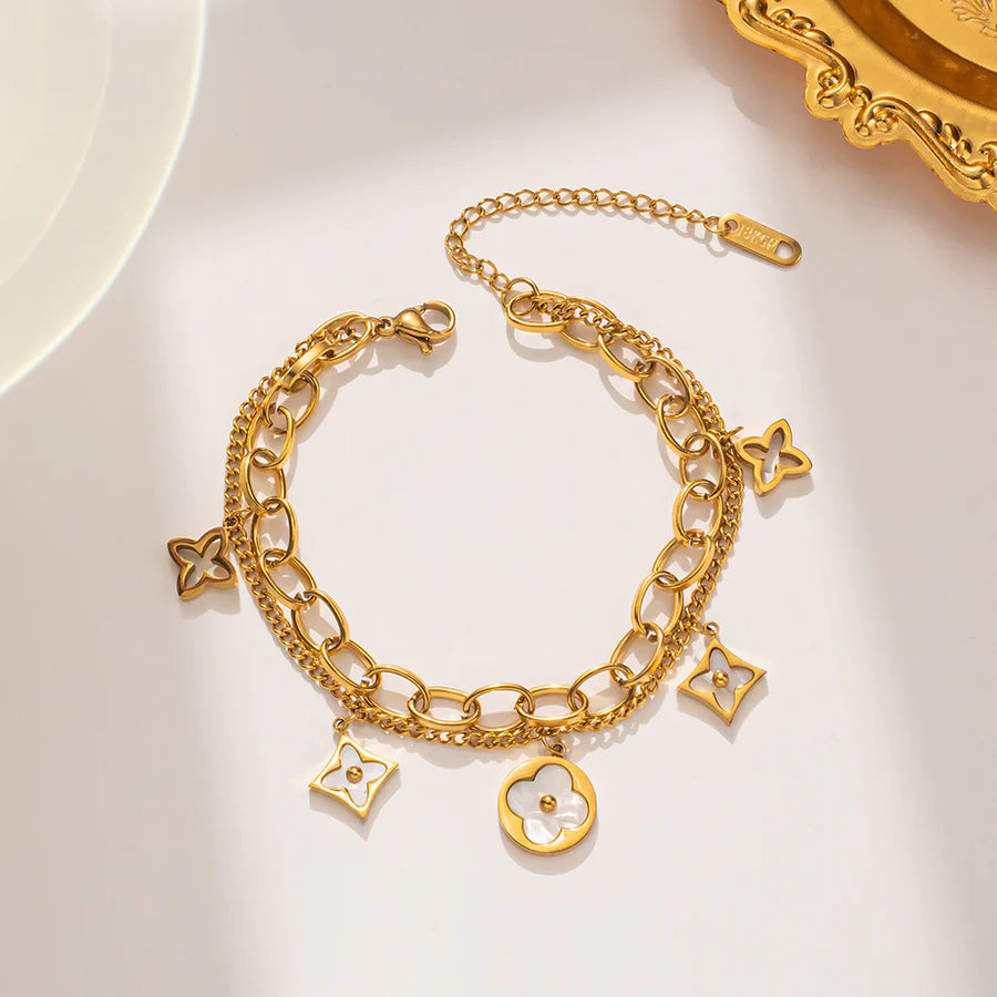 Double Layered Clover Bracelet Gold