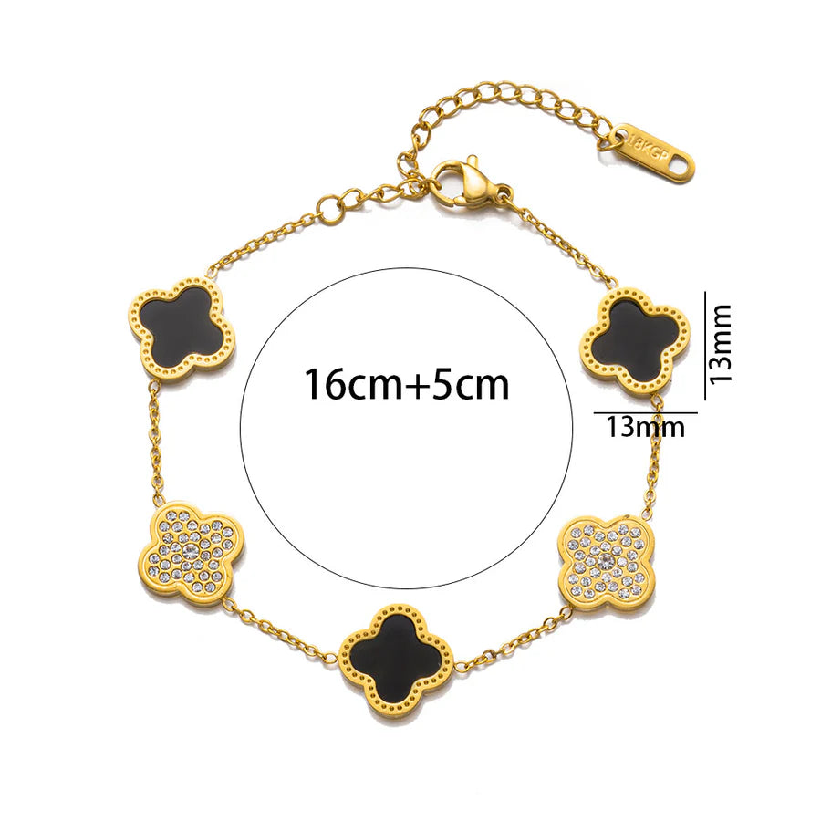 Enamel Five Clover Stone Bracelet