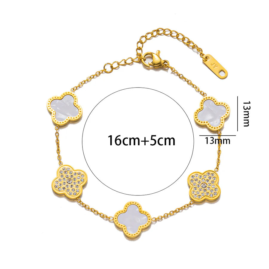 Enamel Five Clover Stone Bracelet