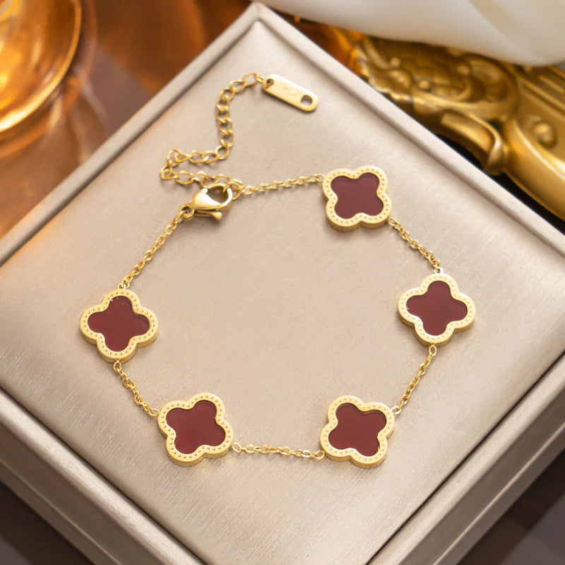 Enamel Five Clover Bracelet - Silver