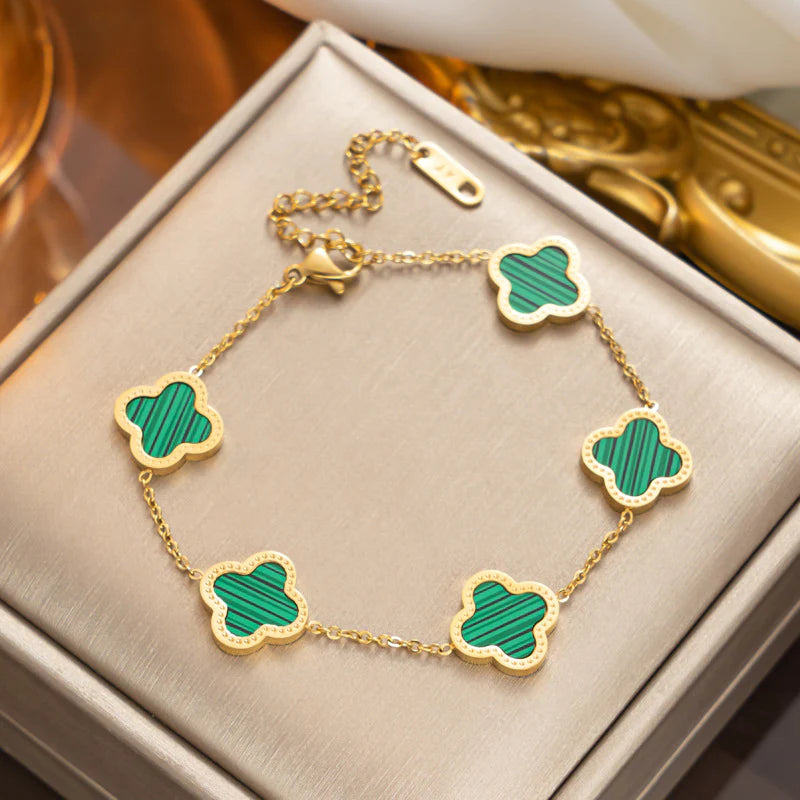 Enamel Five Clover Bracelet - Silver