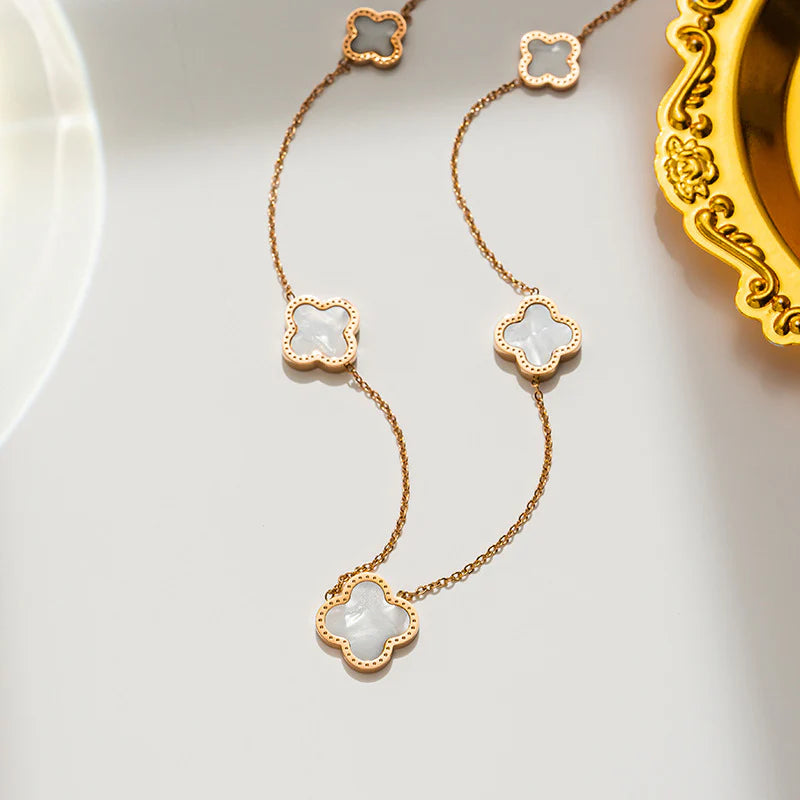 Enamel Five Clover Necklace
