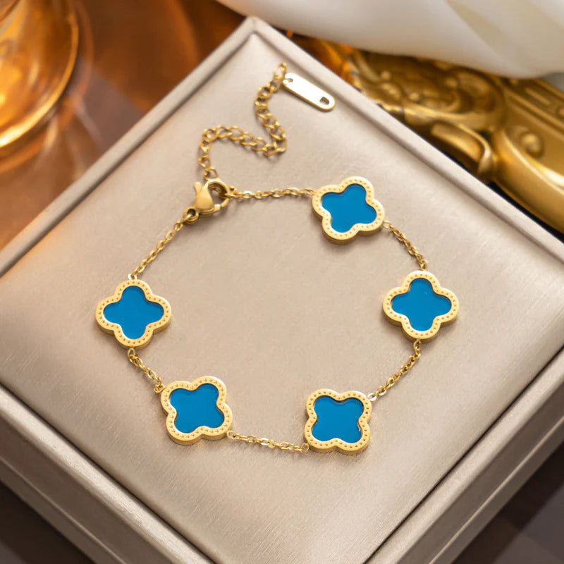 Enamel Five Clover Bracelet - Silver