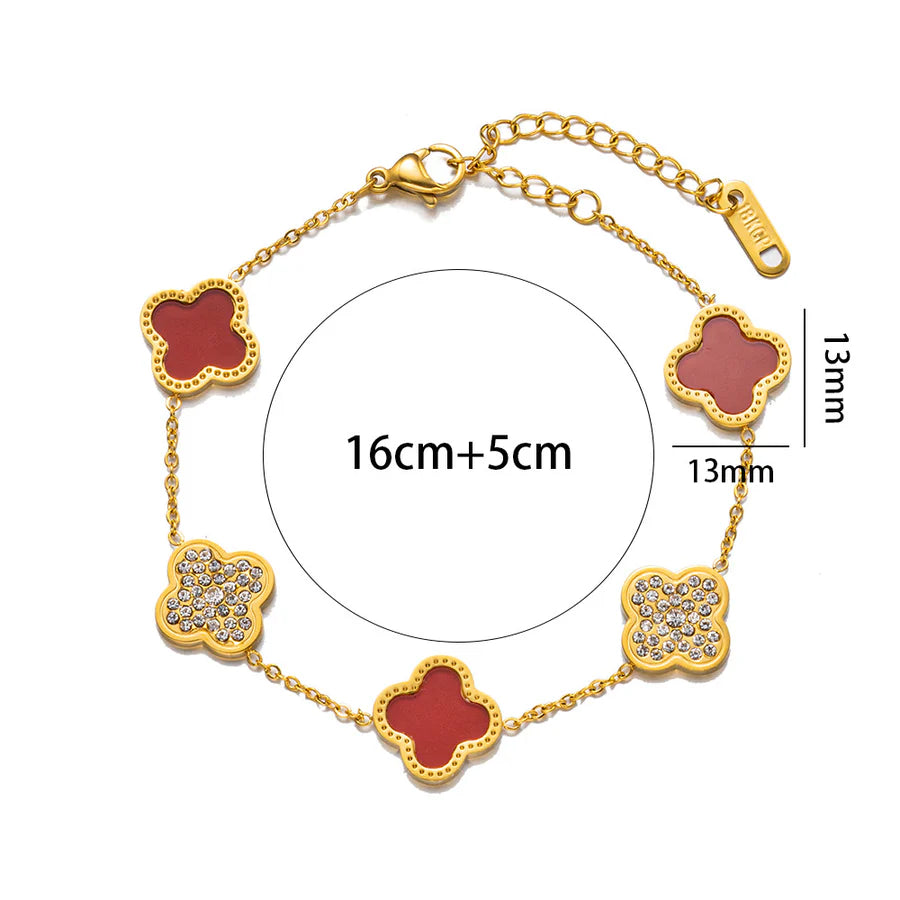 Enamel Five Clover Stone Bracelet