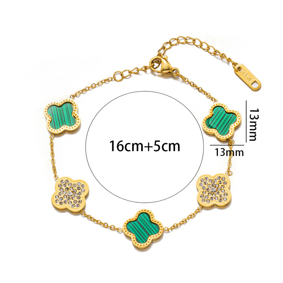 Enamel Five Clover Stone Bracelet