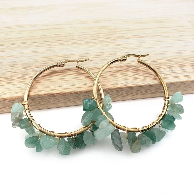 Natural Stone Hoop Earrings
