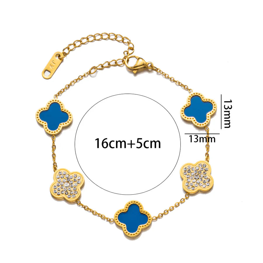 Enamel Five Clover Stone Bracelet