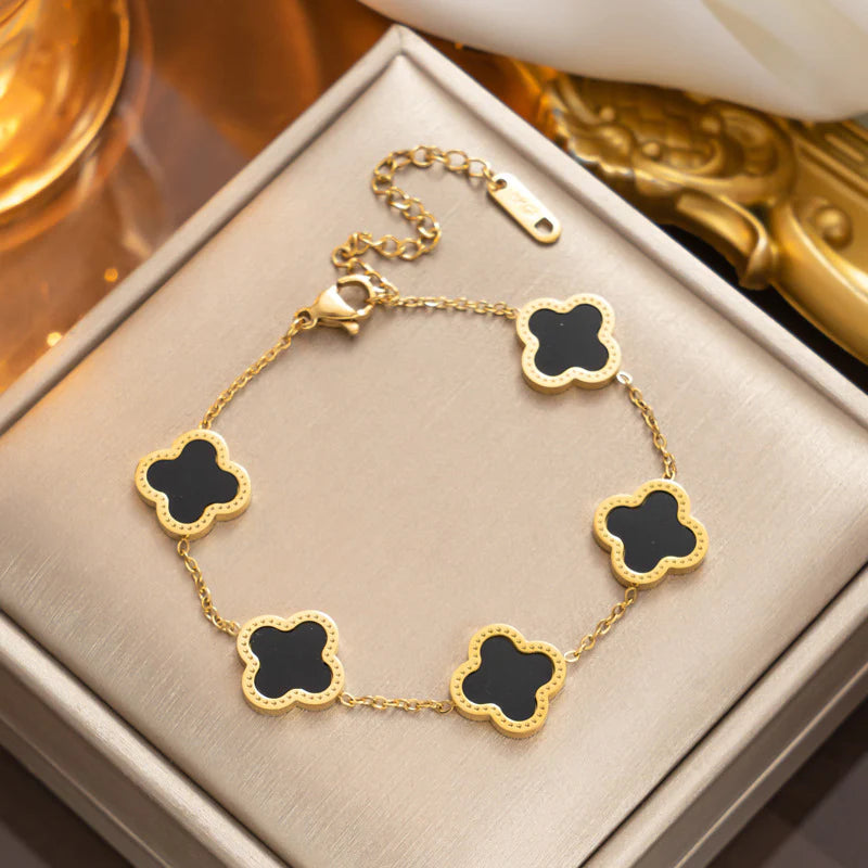 Enamel Five Clover Bracelet - Silver