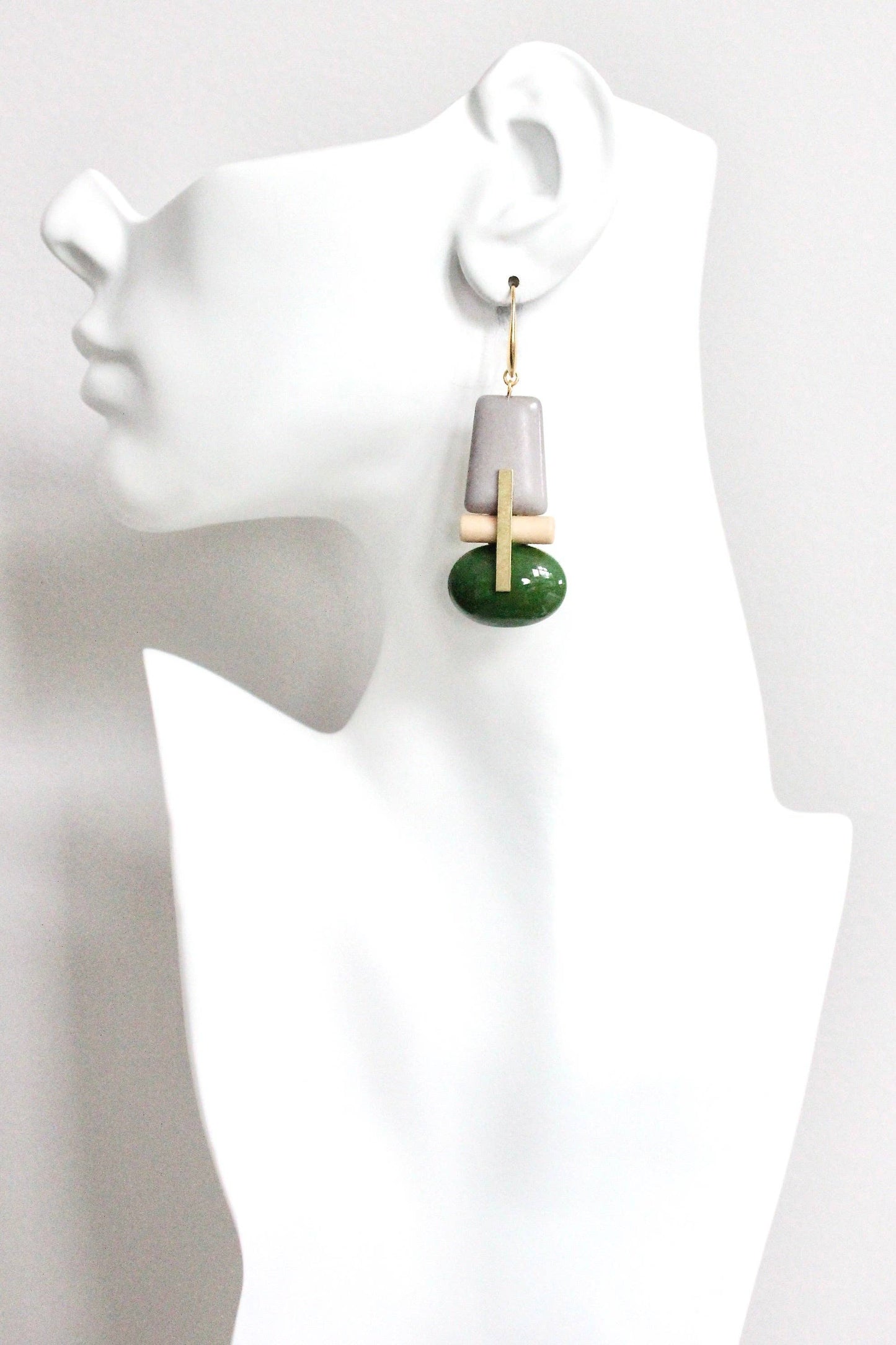 Hunter Green Glass and Gray Earrings