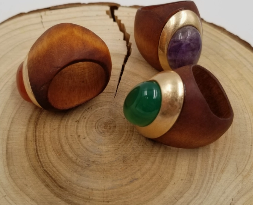 Vintage Wood Natural Crystal Ring