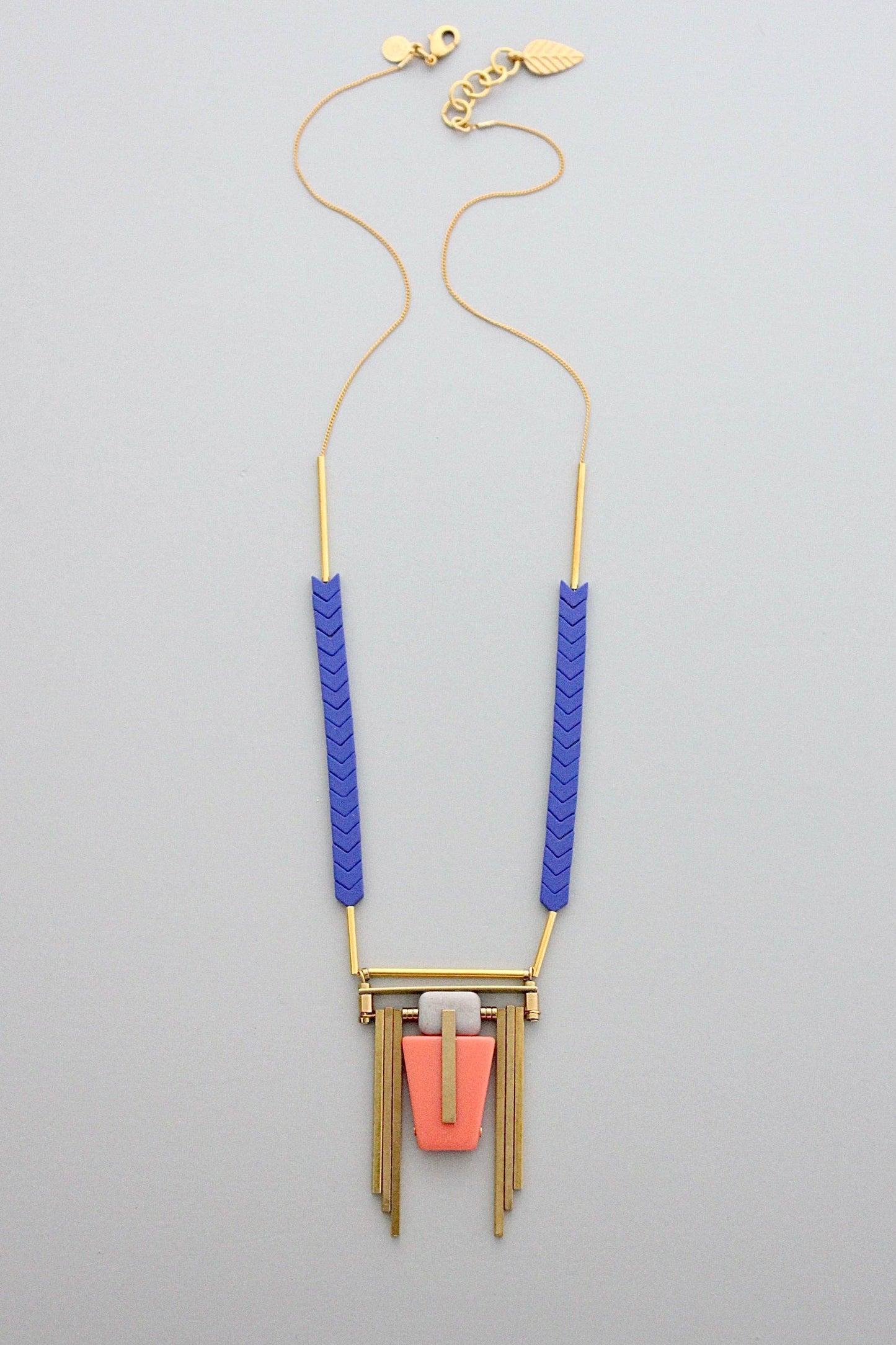 Blue and Coral Art Deco Chain Necklace