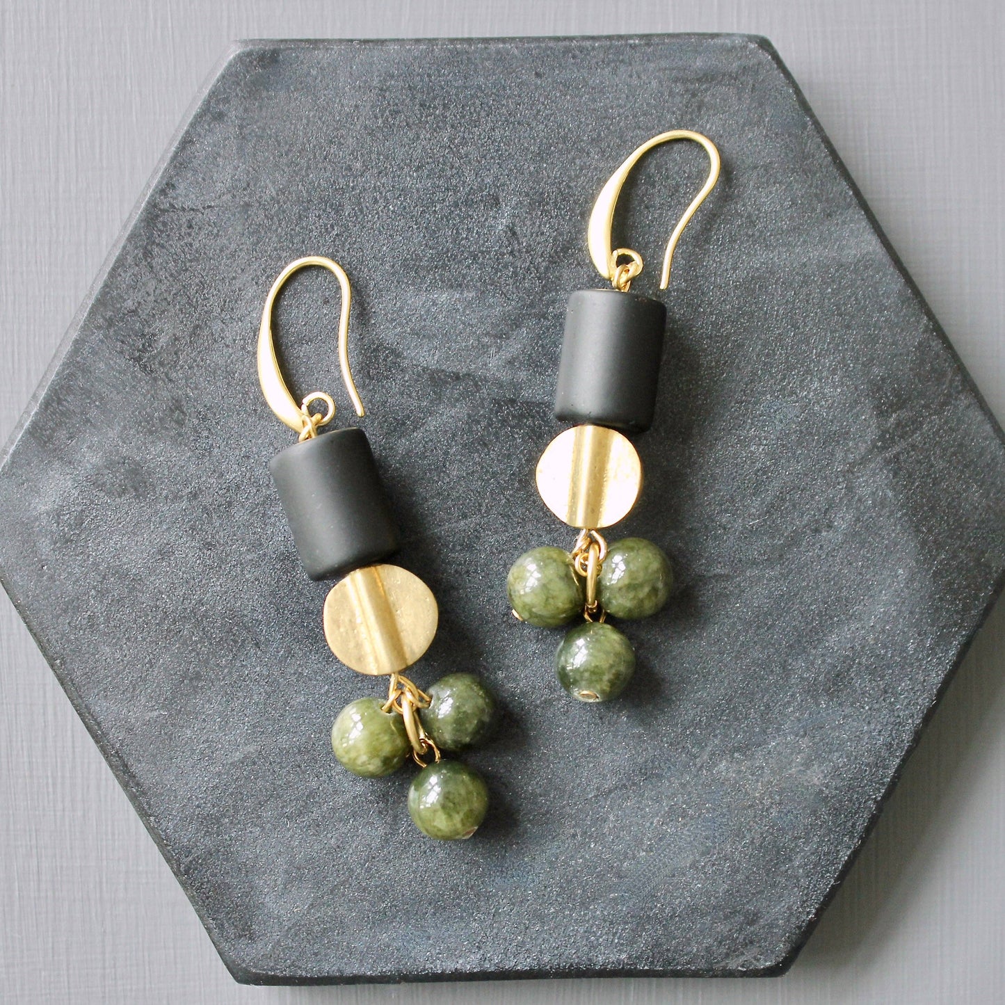 Black and Green Cluster Earrings