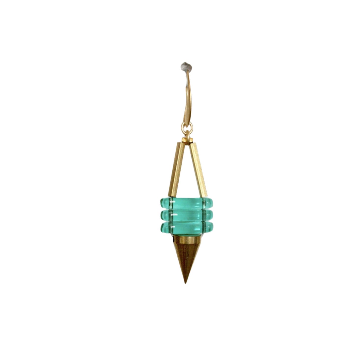 Green Glass and Brass Spike Earrings