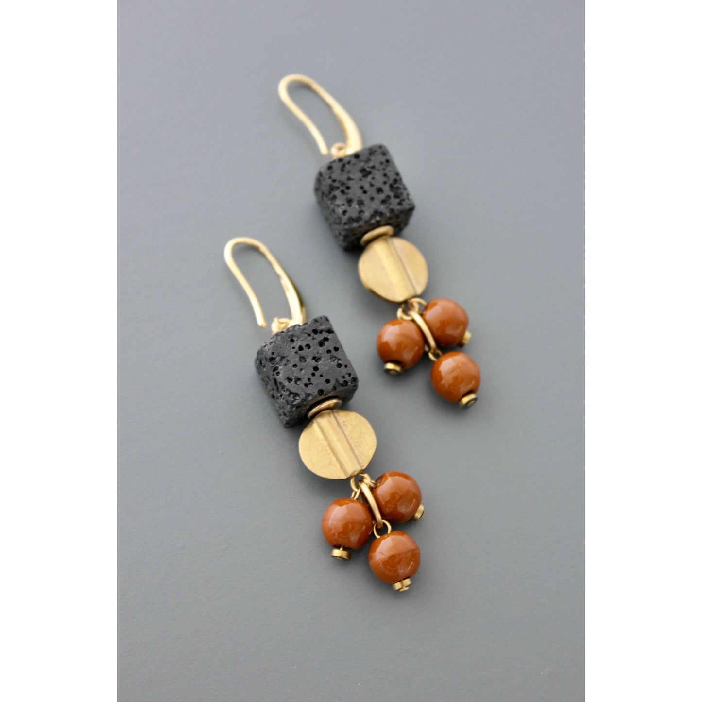 Lava Rock and Glass Earrings