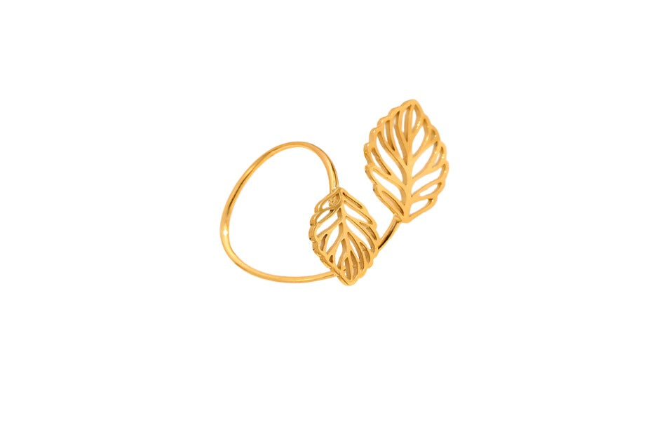 Fine Leaf Gold Ring Front Opening