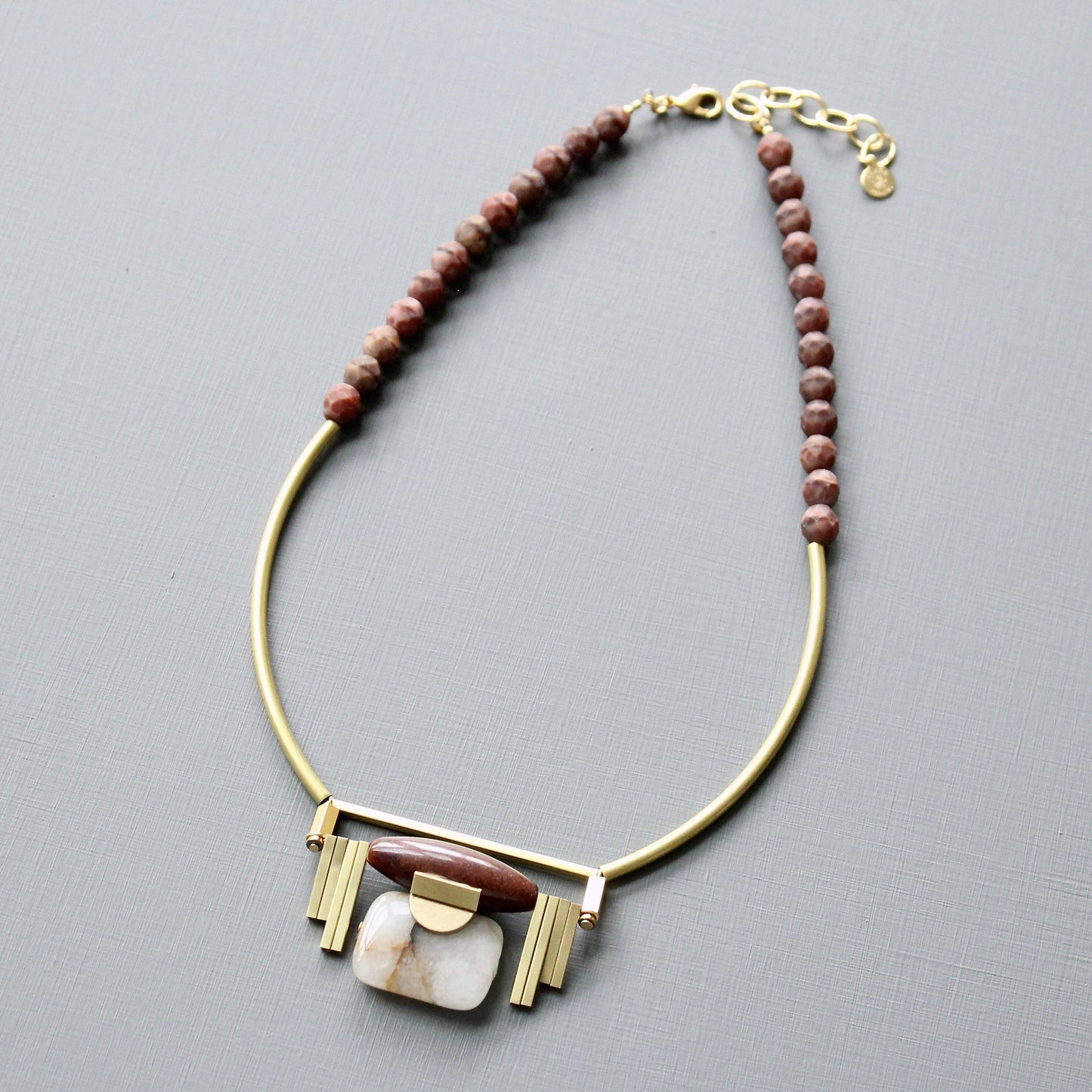 Burgundy and Jasper Art deco Pendant Necklace