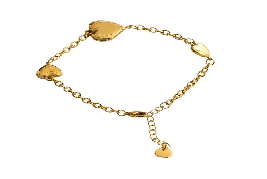 Triple Heart Gold Chain Bracelet