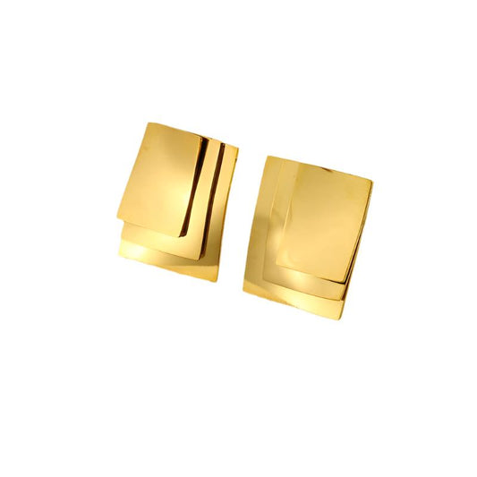 Triple Rectangle Gold Earrings