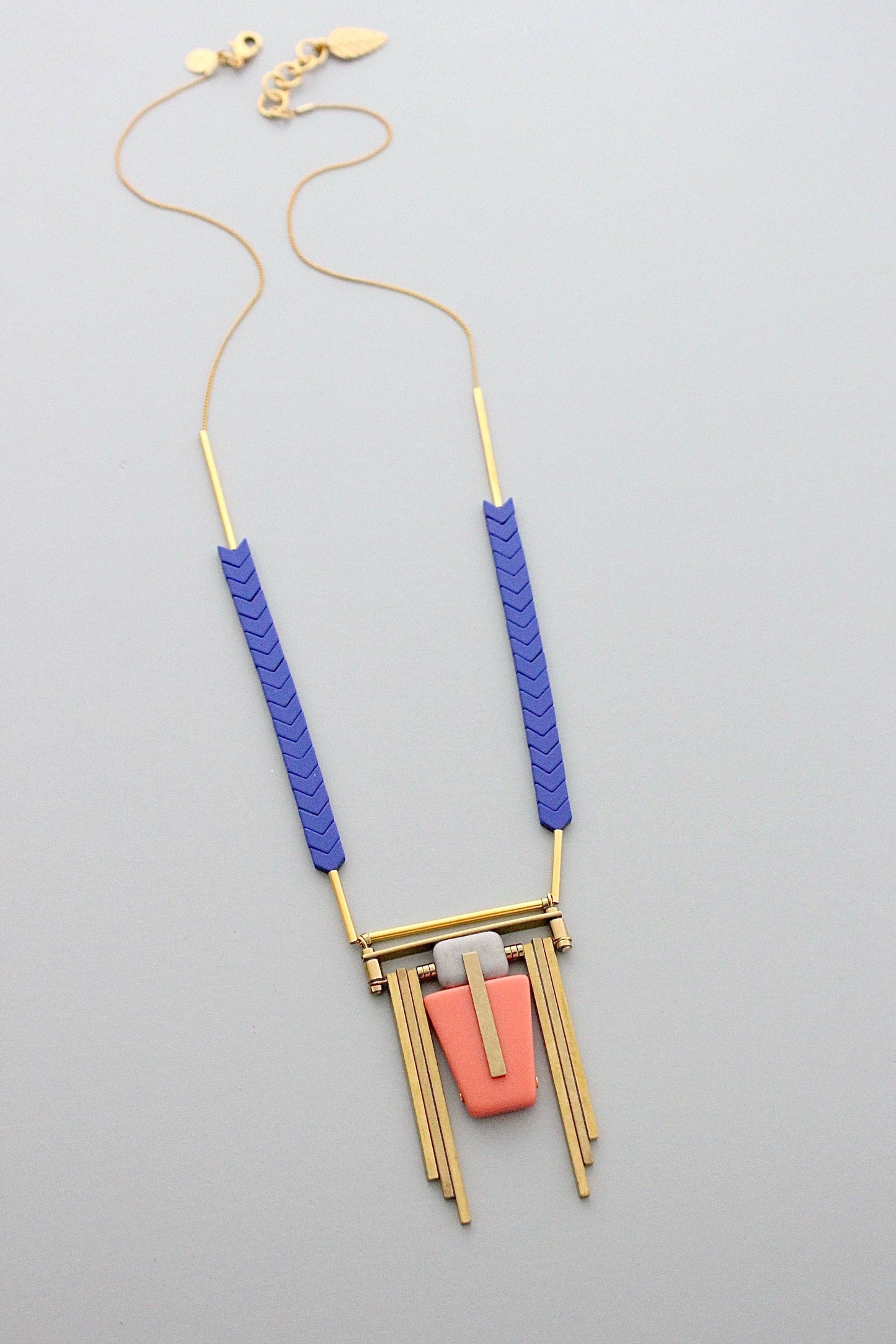 Blue and Coral Art Deco Chain Necklace