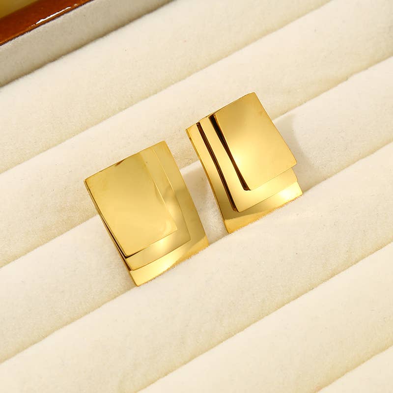 Triple Rectangle Gold Earrings