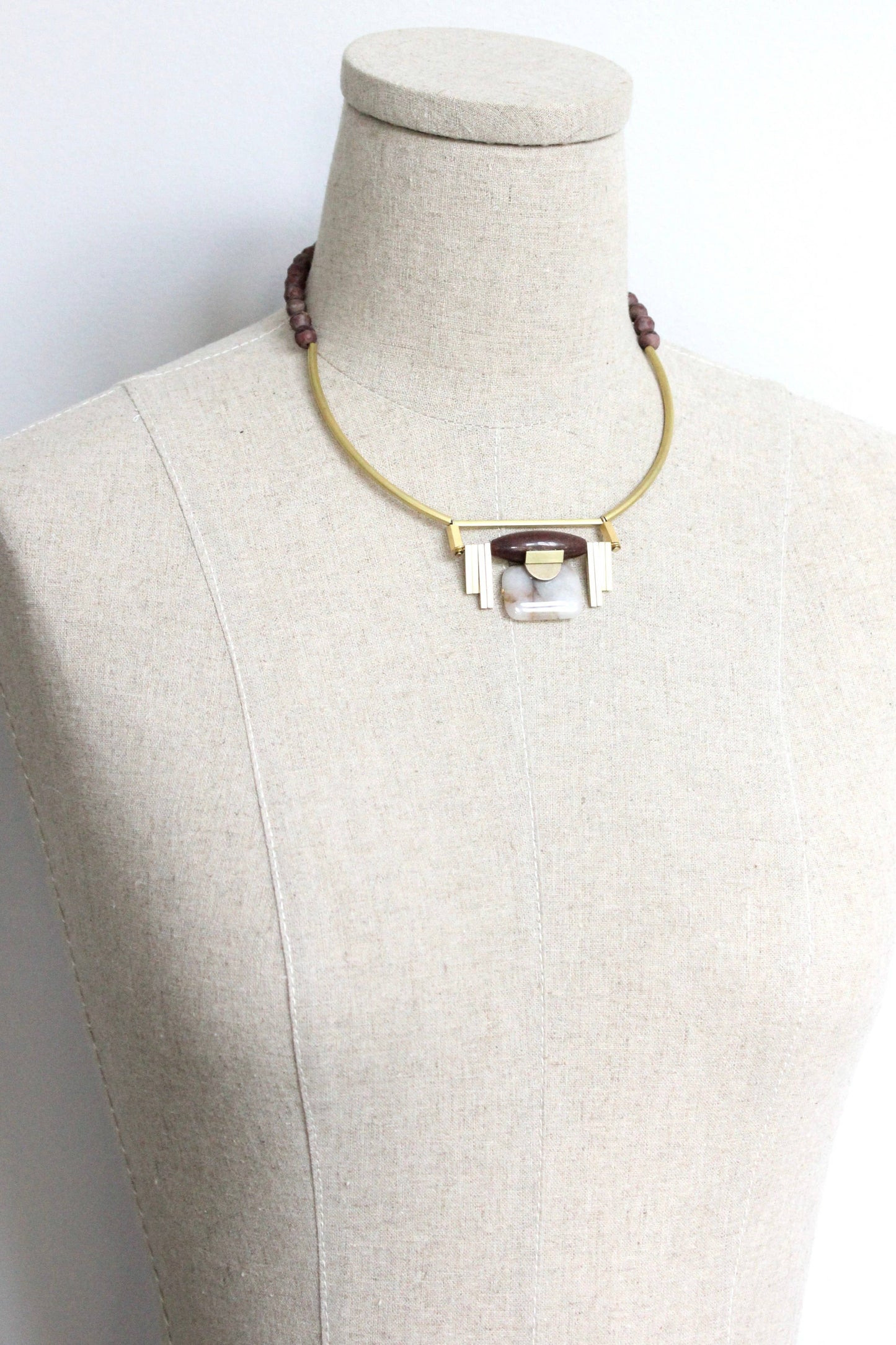 Burgundy and Jasper Art deco Pendant Necklace