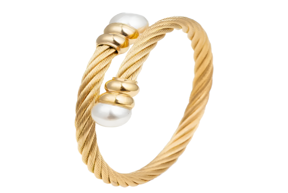 Gold Wire Cuff with Pearl