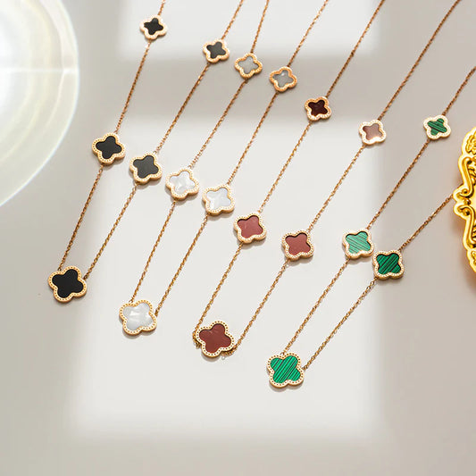 Enamel Five Clover Necklace