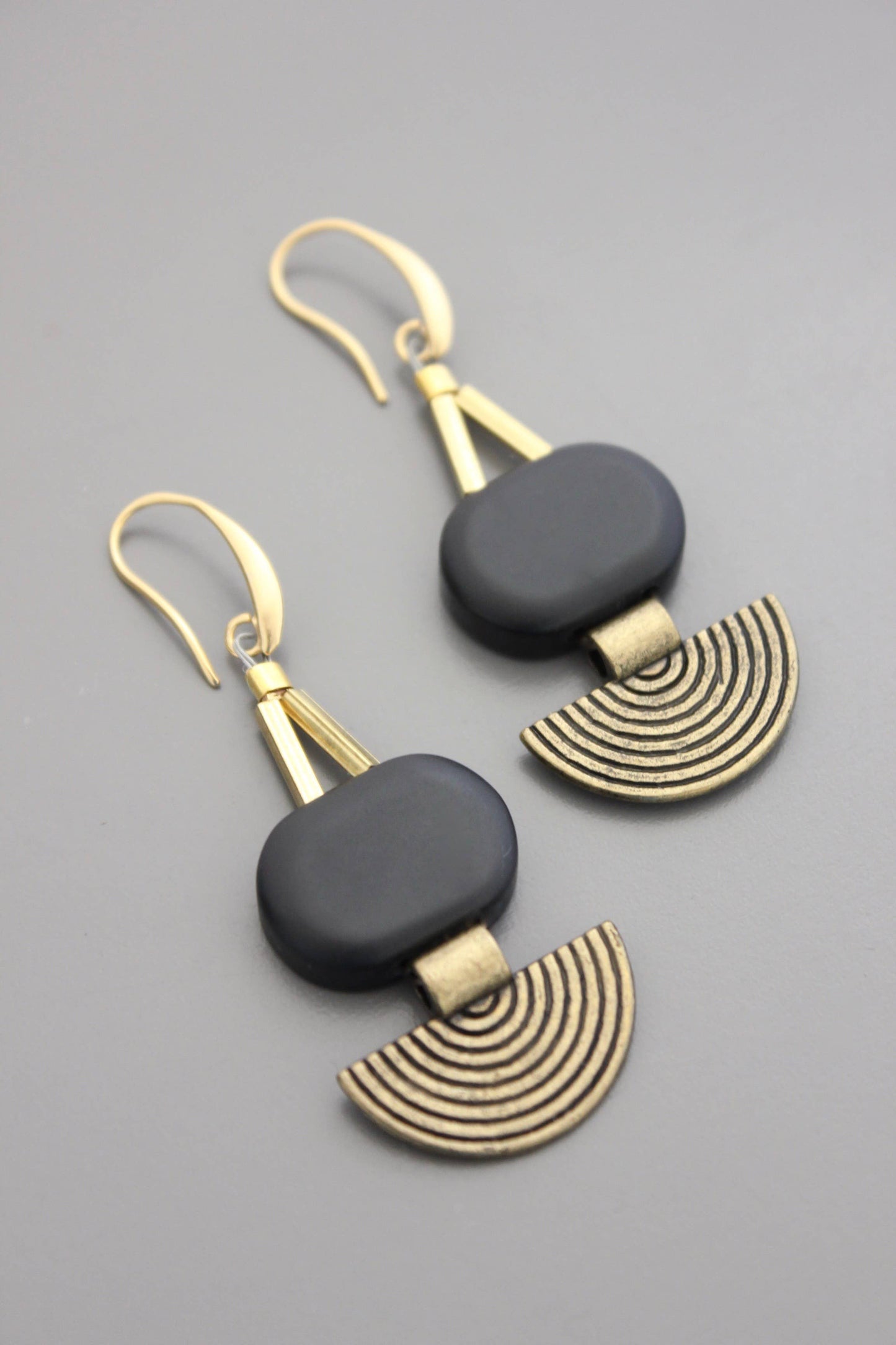 Black Agate Geometric Earrings