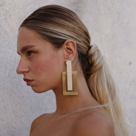Chunky Oversized Statement Square Ear Jacket Earrings
