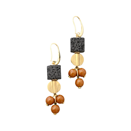 Lava Rock and Glass Earrings