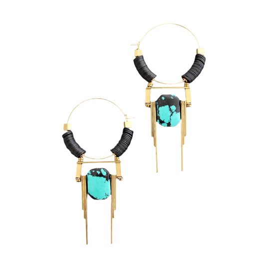 Art Deco Turquoise Hoop Earrings