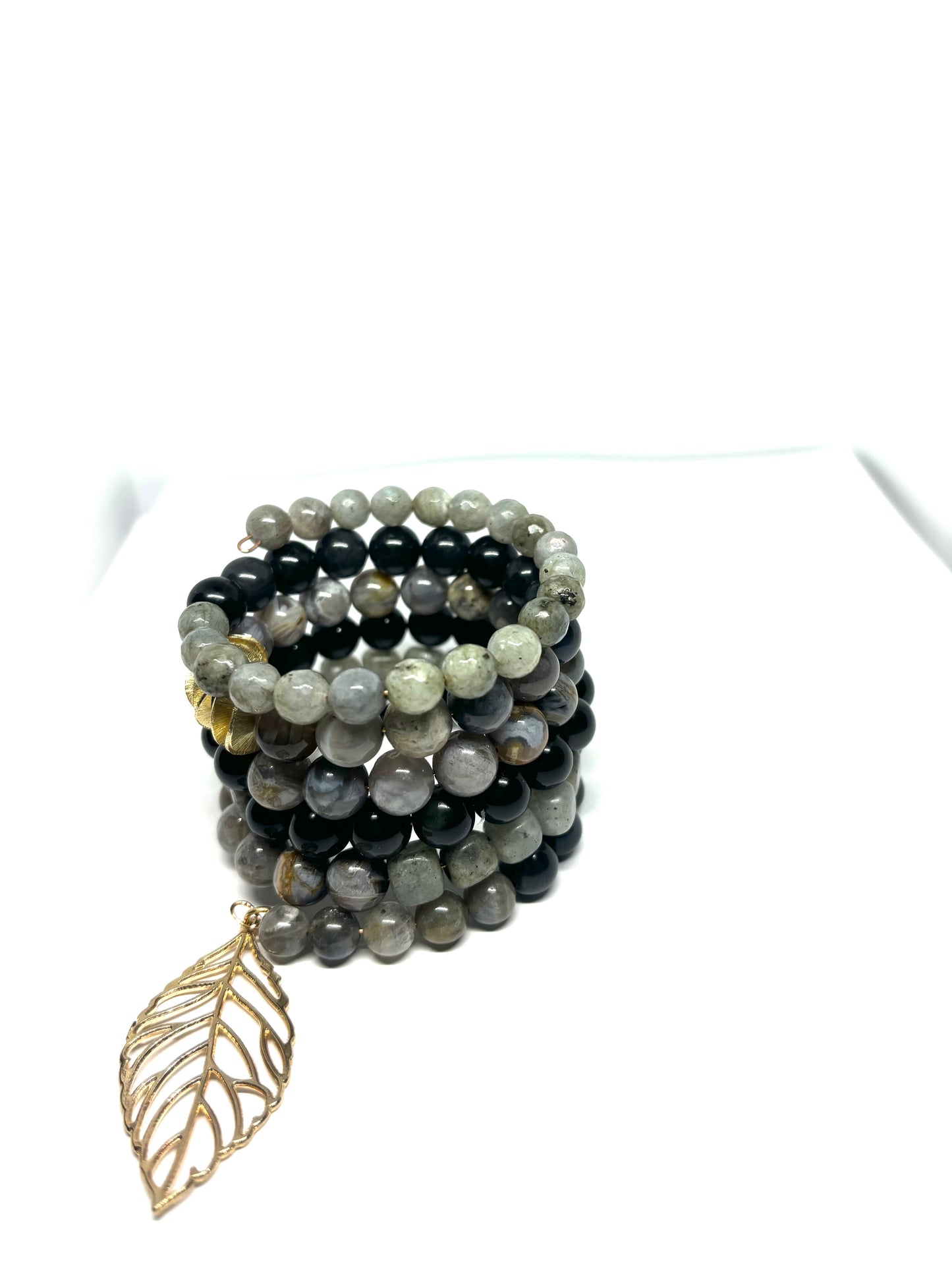 Labradorite, Obsidian & Gray Agate Wrap Bracelet