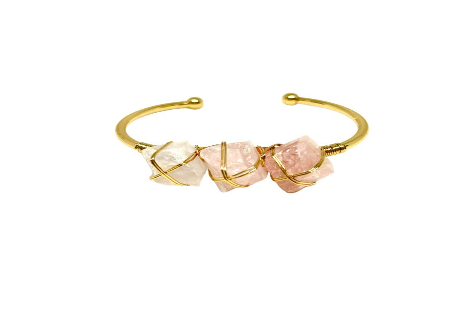 3 Stone Rose Quartz Wire Cuff Bracelet