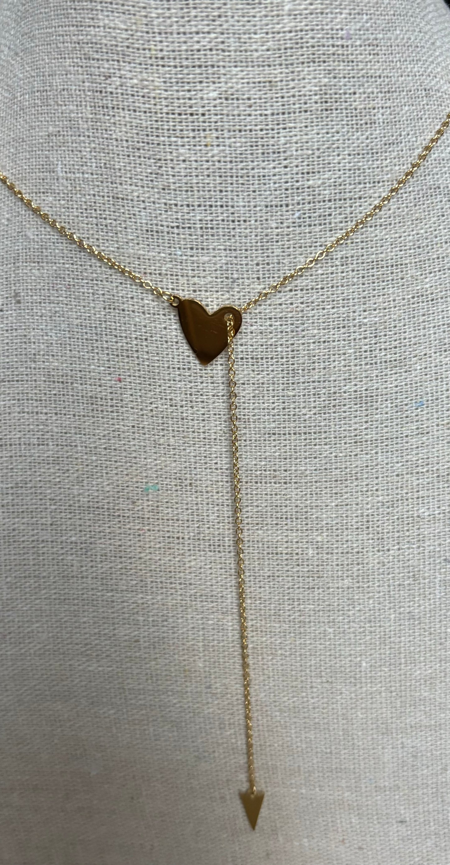 Dainty Open Heart Arrow Lariat Necklace