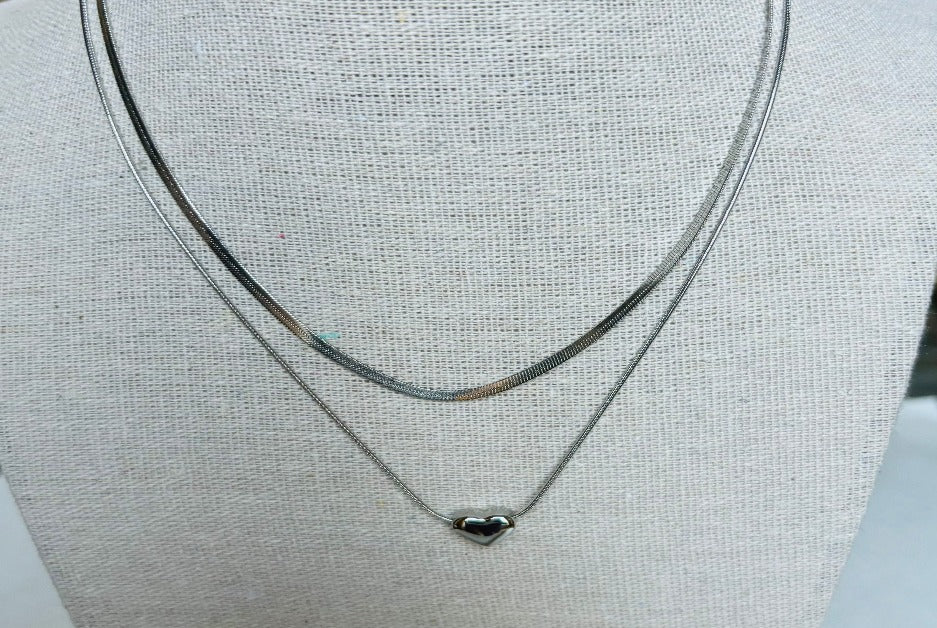 Double-Layered Necklace with Heart Pendant