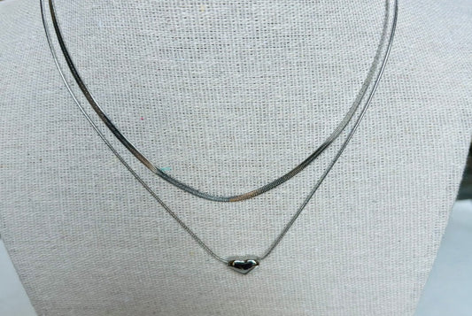 Double-Layered Necklace with Heart Pendant