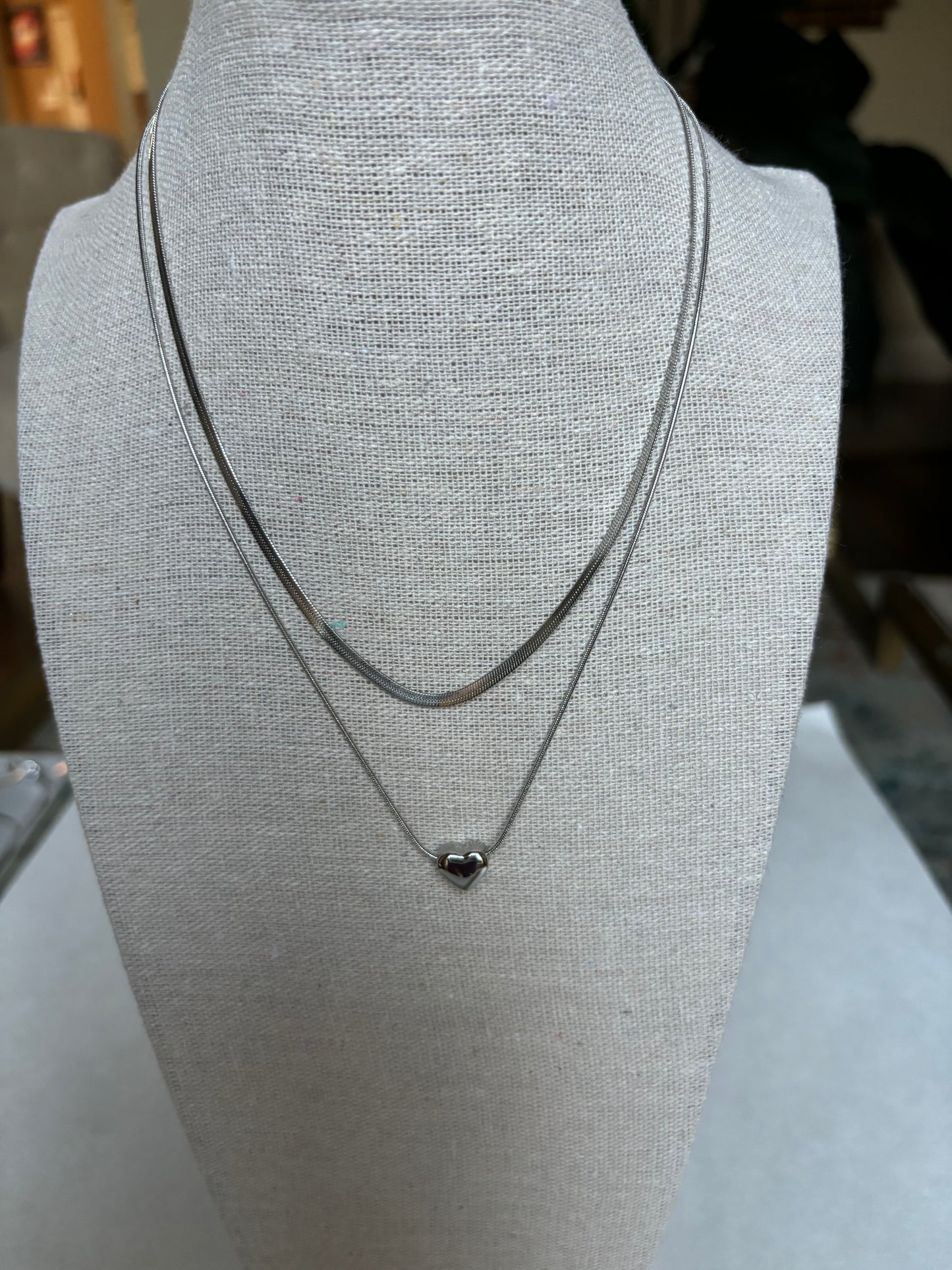 Double-Layered Necklace with Heart Pendant